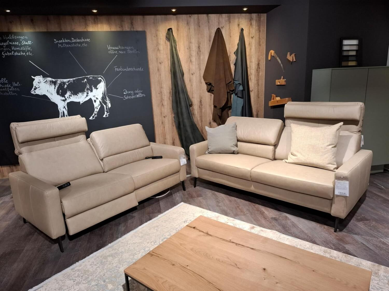 Global - Garnitur Valera Leder Vicenza Taupe Metallfuß Schwarz 2 Sofas - 3