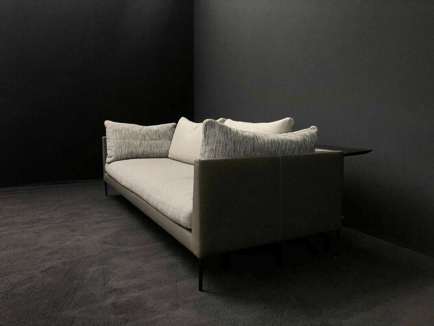 Sofa Pilotis Stoff 90/600 Braun Grün mit Rückenablage, Kissen und Hocker
