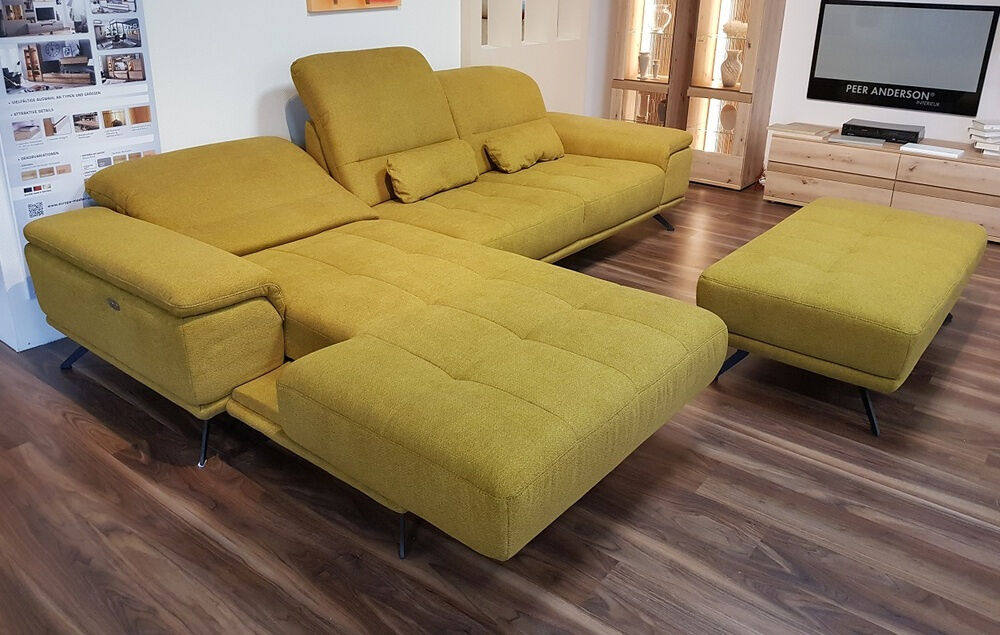 Zehdenick - Ecksofa LS 404420 Stoff Calido Curry Gelb Füße Metall Schwarz mit Hocker - 5
