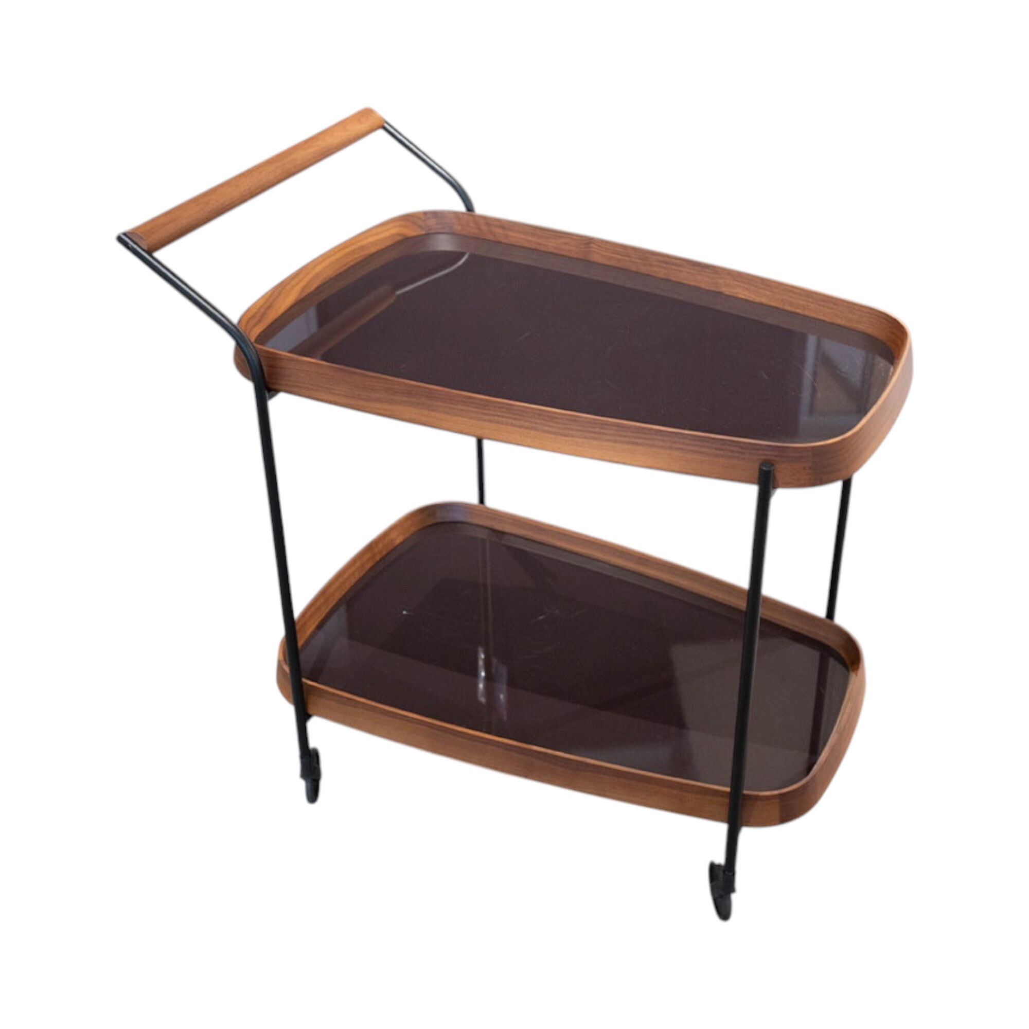 Porada - Servierwagen Jet 1 Nussbaum Canaletta Platten Lack Cioccolato Lucido Braun Gestell Metall Schwarz Mit Rollen - 1