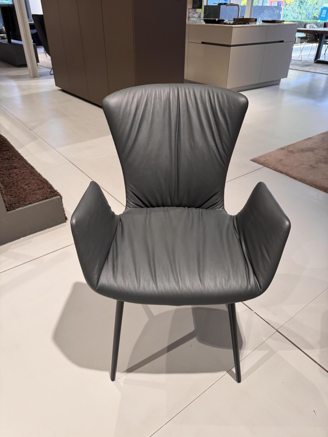 Draenert - Armlehnstuhl Dexter Leder I 919 Grau Gestell Stahl Schwarz Pulverbeschichtet - 7