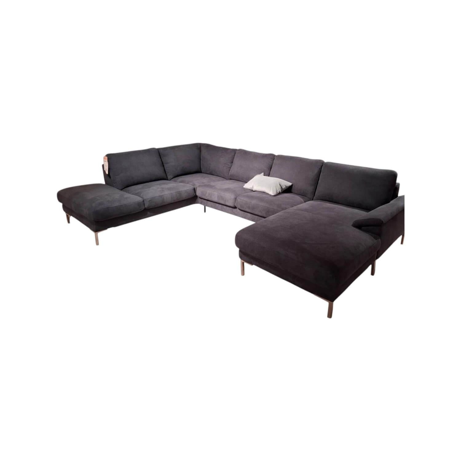 Global - Ecksofa Oviedo Stoff Regain Indigo Blau Füße Metall Matt Gebürstet - 1