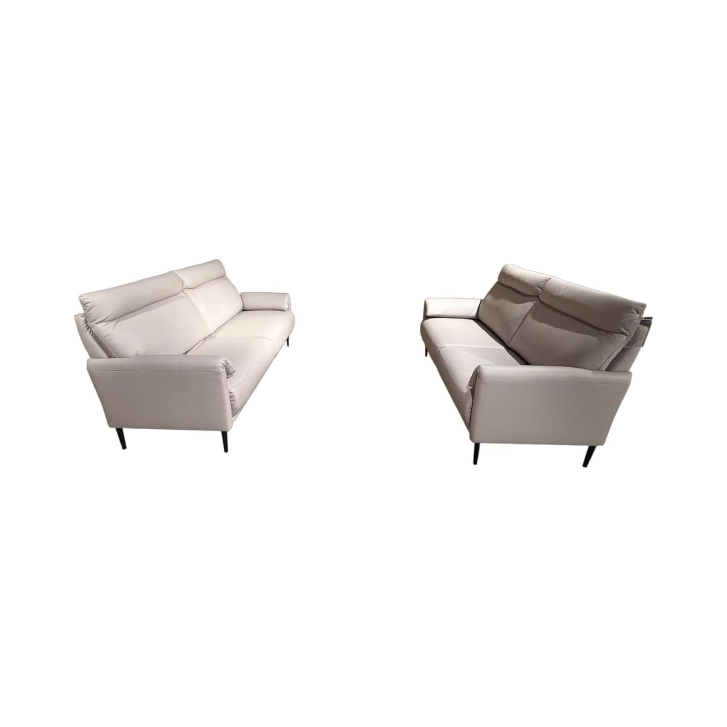 Carina - 2er Set Sofa Jano Leder C Soft Line Light Grey Grau Füße Metall Schwarz Matt - 1