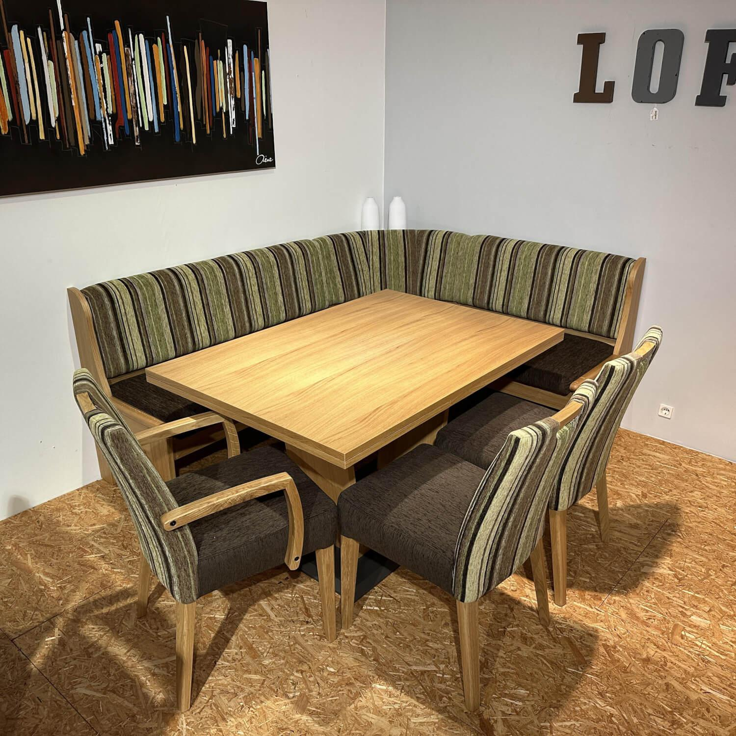 Schösswender - Essgruppe LS23 Manzan Stoff Cora 8094 801 Uni Und 8095 27 Gestreift Grün Braun Und Eiche Natur Lackiert - 7