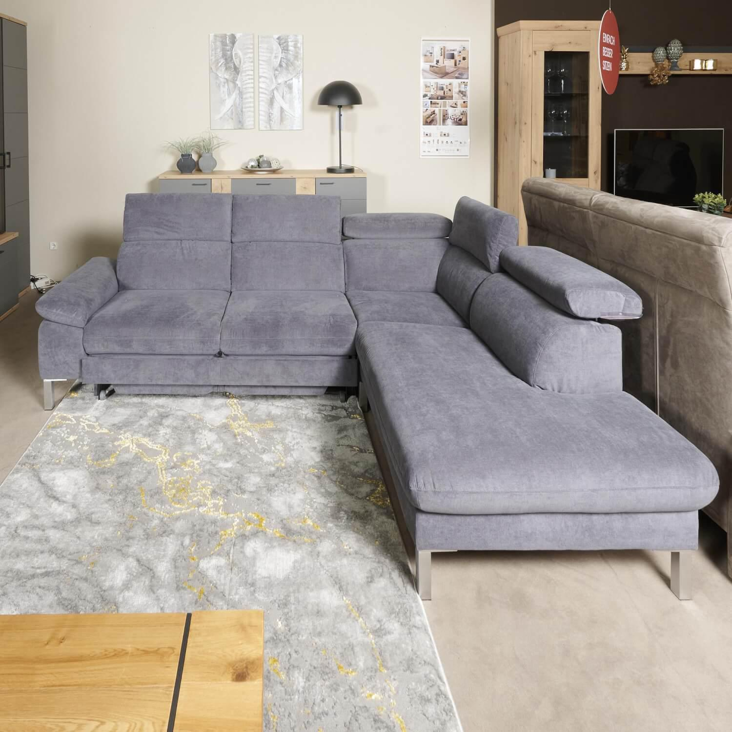 Carina - Eckgarnitur Kiri Stoff Matrix Steel Grau mit Auszug - 5
