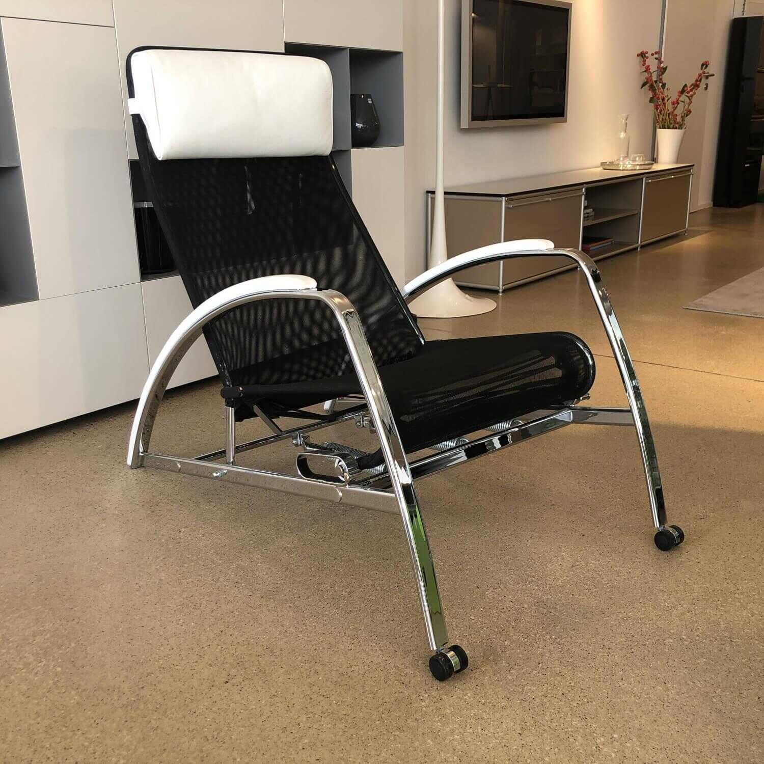 Sessel D82N Schwarz Leder Weiß mit Relaxfunktion