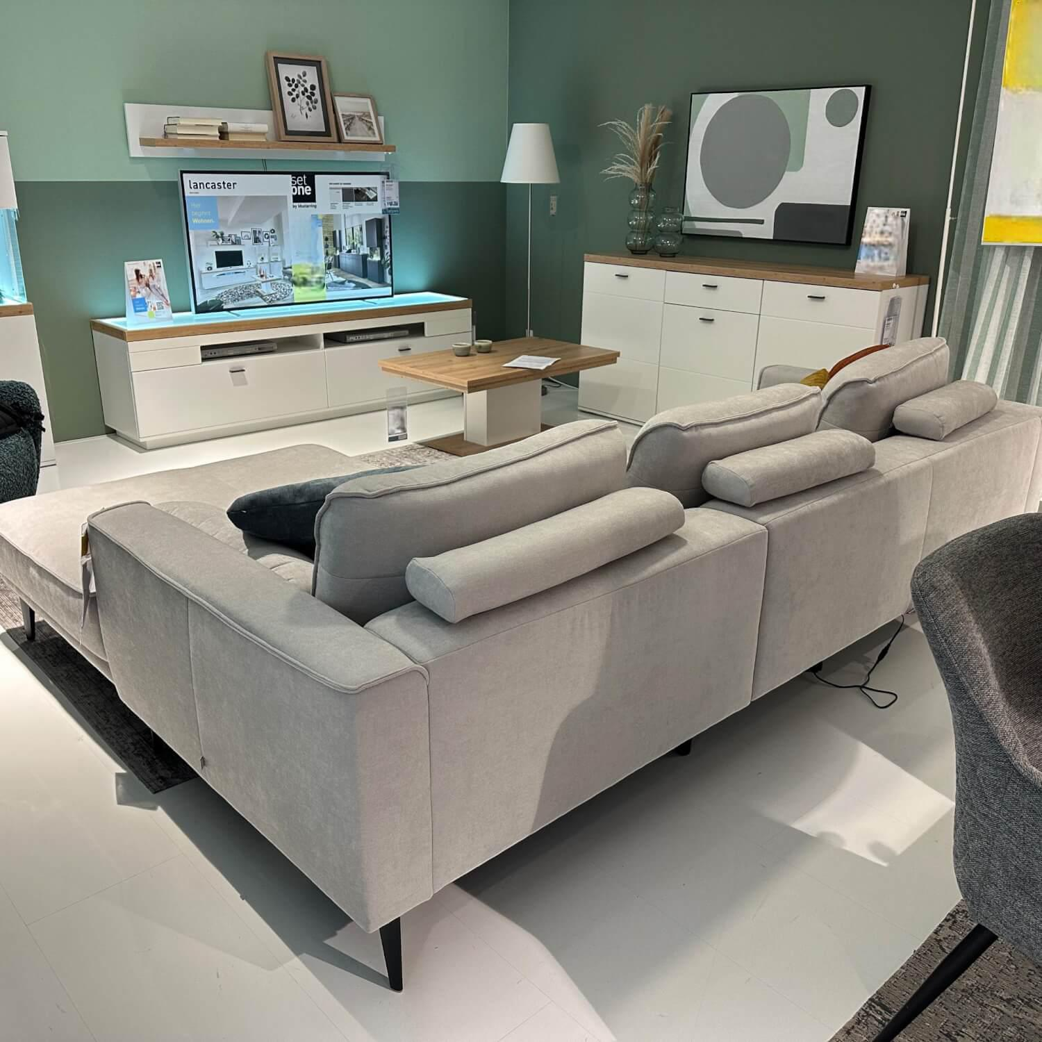 Megapol - Ecksofa 5183 SO Sunfort Stoff Vera Silver Grau Füße Aluminium Schwarz Inklusive Kissen - 6