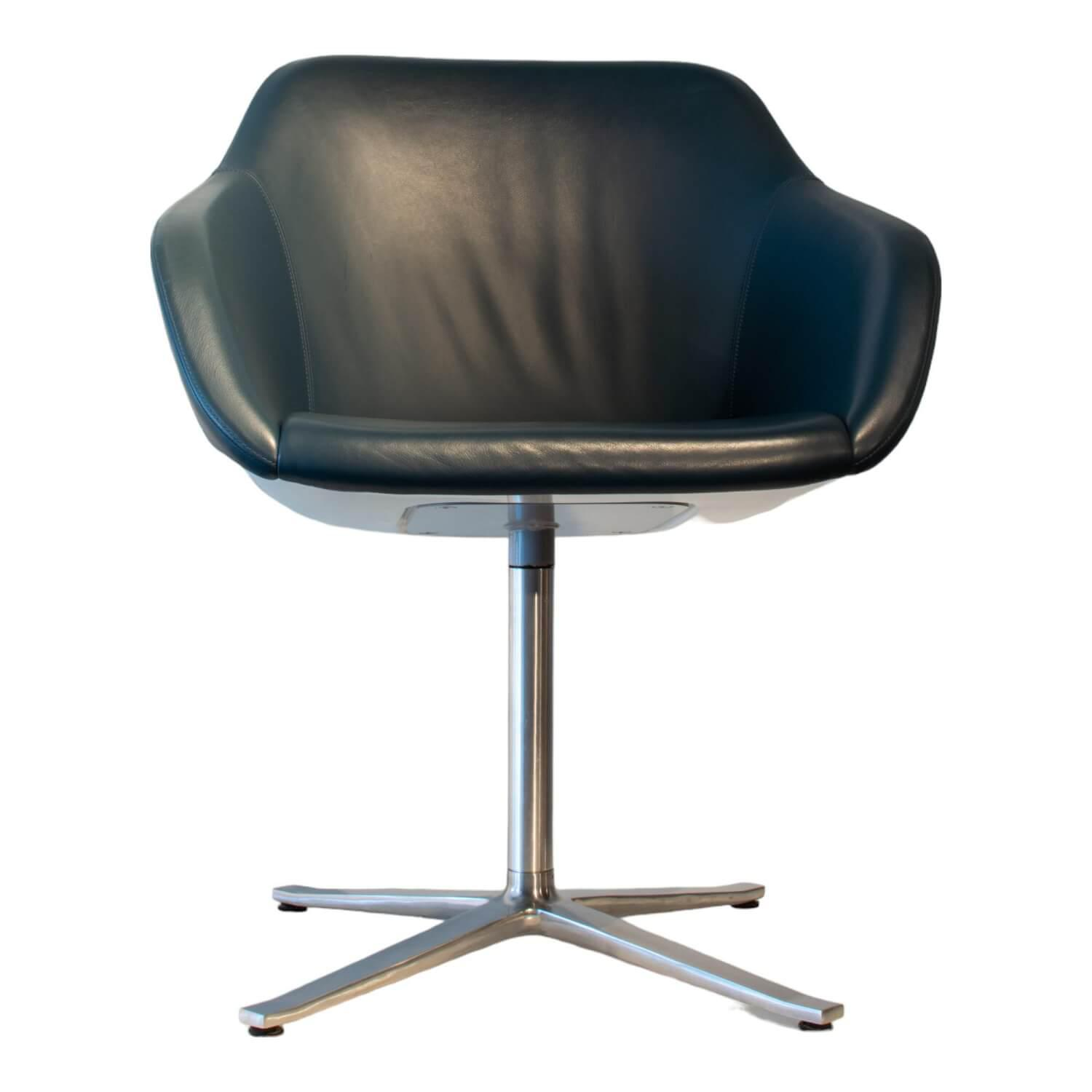 Walter Knoll - Stuhl Turtle Bezug Leder Congress Petrol 1368 Schale Weiß Basis Aluminium Matt - 1