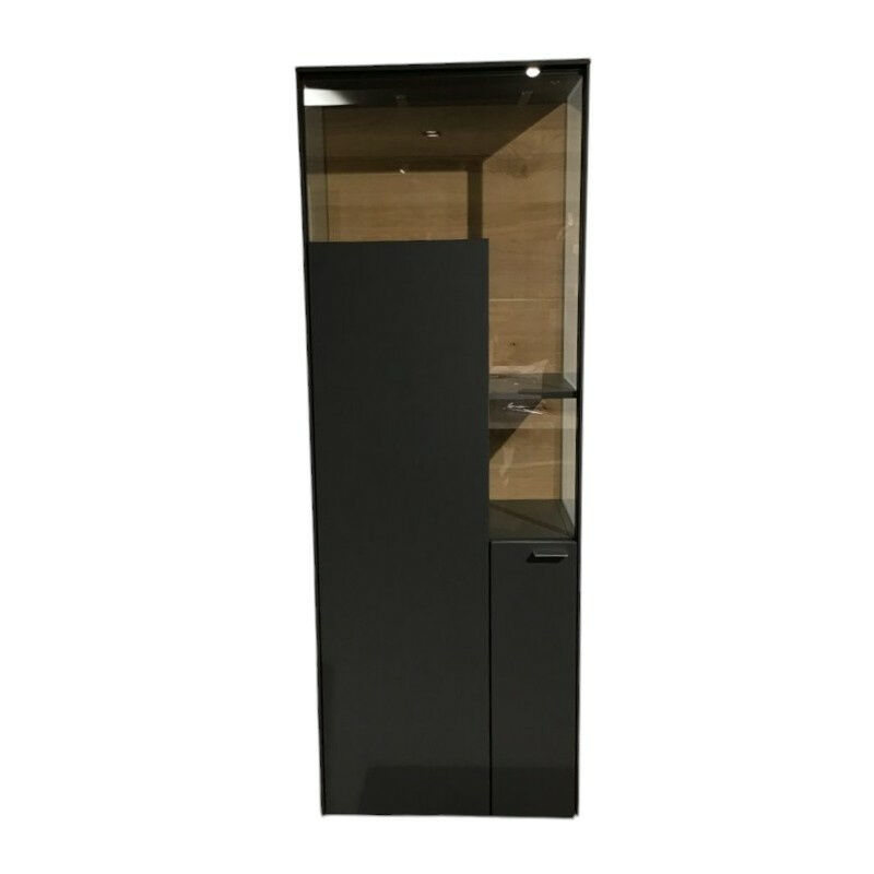 Venjakob - Vitrine Vino Lack Schiefergrau Grau Griffe Aluminium Schiefergrau Rückwand Wildeiche Hell Soft Gebürstet Und Geölt Mit LED-Beleuchtung - 1