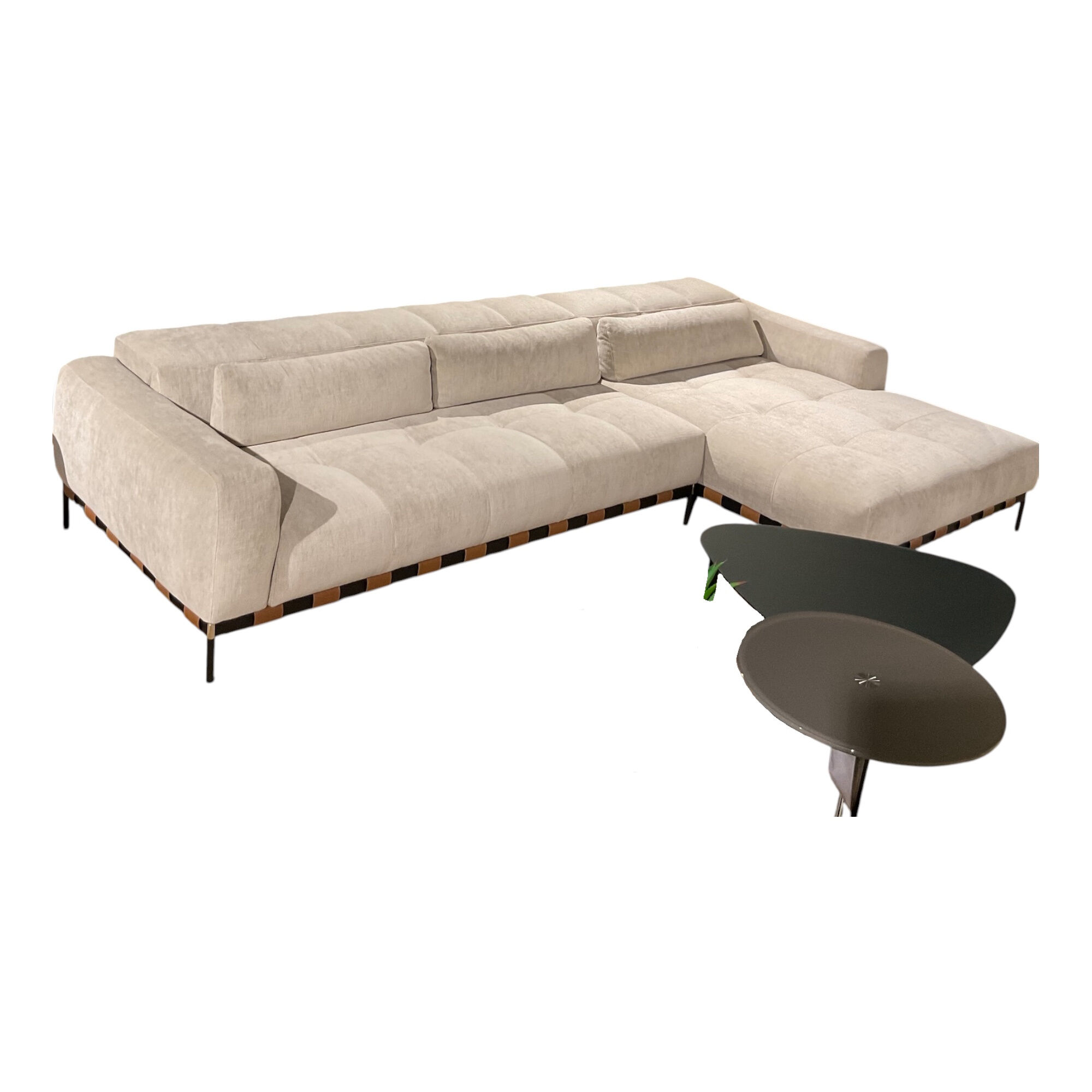 Cierre - Ecksofa Oscar Stoff 2 Ollin 101 Hellgrau Beige Sockel Metall Schwarz Lackiert Füße Chrom Gold - 1