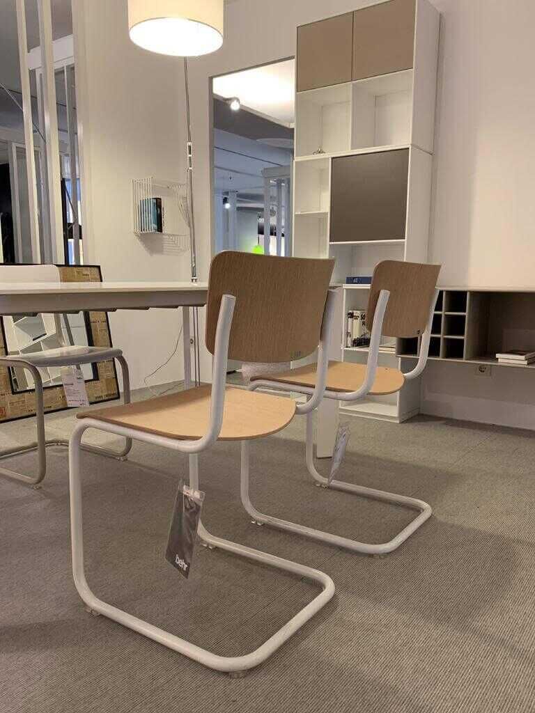 Thonet - 2er-Set Stuhlgruppe S 43 Eiche Gestell TS 9010 Reinweiss Lackiert Nietfarbe Silber - 1