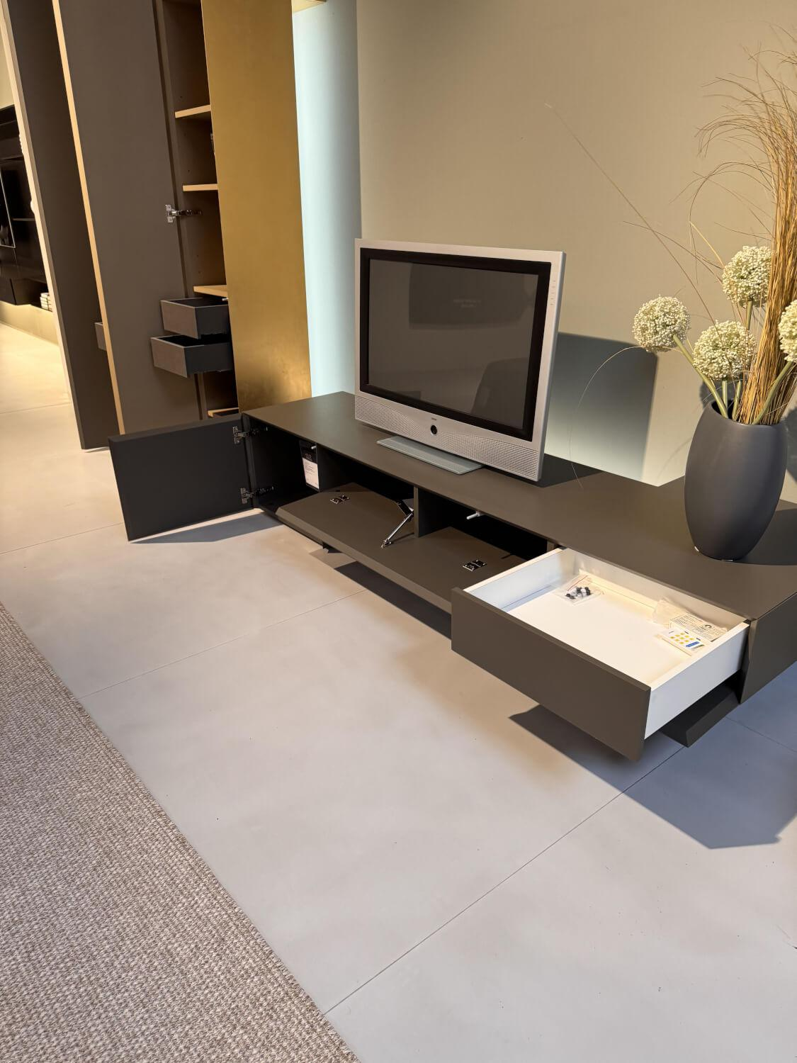 minottiitalia - Wohnwand Inpiedi Lack Interno Metall Gold Lack Coffee Braun Inklusive LED Beleuchtung - 8