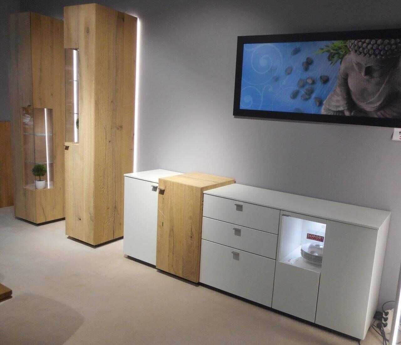 Venjakob - Wohnkombi Cosmo Eiche Rustico Lack Mattweiß Sideboard mit 2 Vitrinen - 2