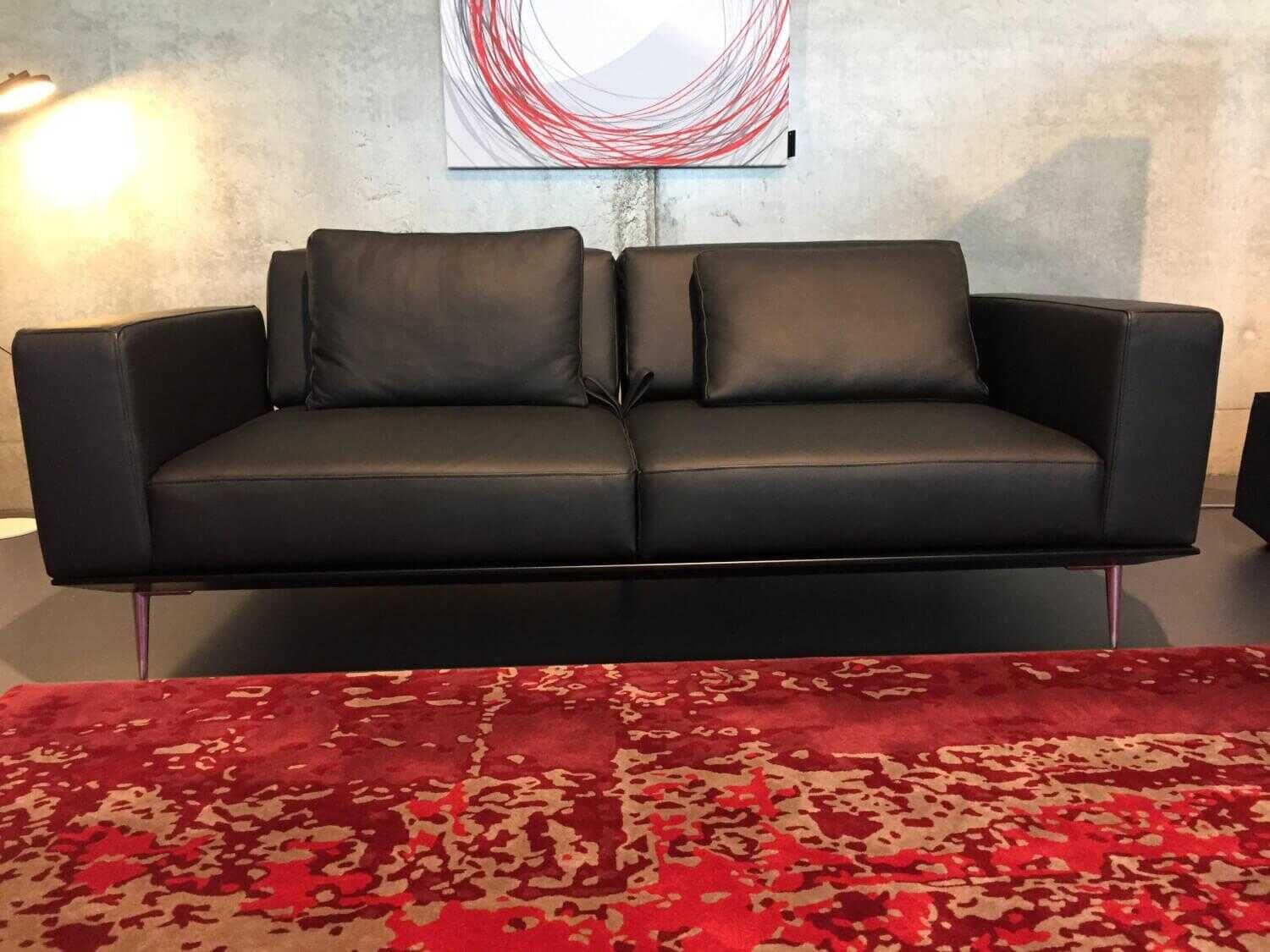 Franz Fertig - Schlafsofa Milan Nappaleder S Schwarz mit Verstellfunktionen und 2 Kissen - 2