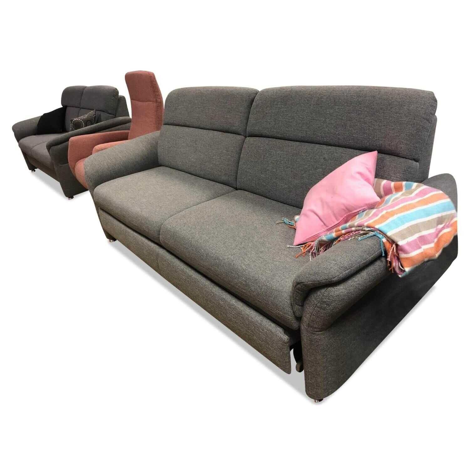 Zehdenick - Garnitur Carlos S / Easychair 2 Sofas Stoff Grau 1 Sessel Stoff Rot - 1