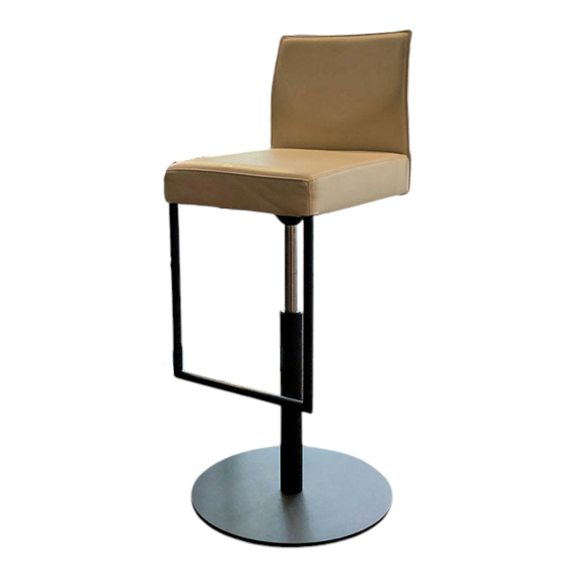 KFF - Barhocker Glooh Polster Leder Belo Offwhite Beige Säulengestell Mit Runder Bodenplatte Schwarz Drehbar - 1