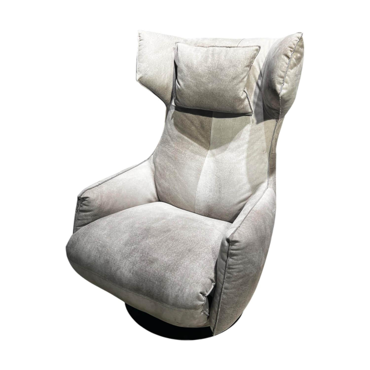 Bullfrog - Sessel Charles Leder Crazy Nubuk Beige Grau 2510 41 Platte Rund Schwarz Matt Pulverbeschichtet Inklusive Nackenkissen - 1