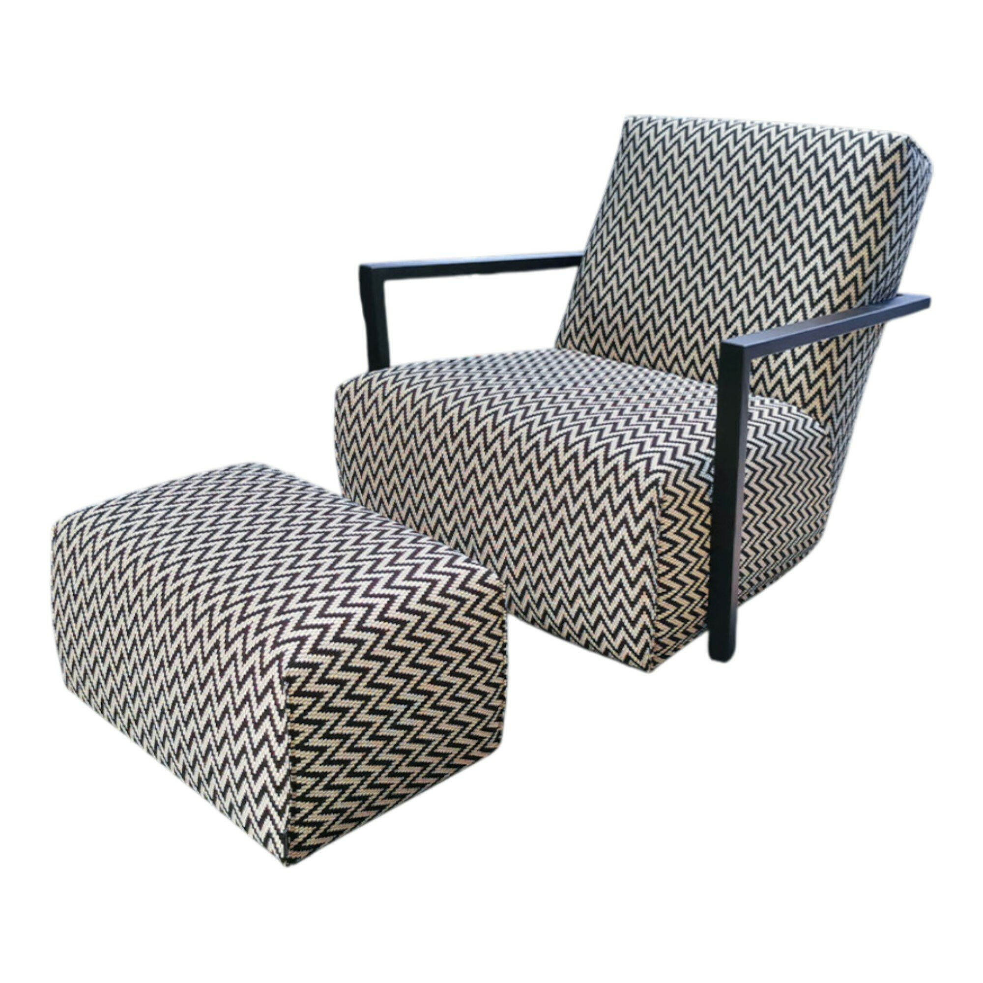 Bullfrog - Sessel Twister Stoff Q2 Emotion Schwarz Weiß Armlehne Esche Schwarz mit Hocker - 1