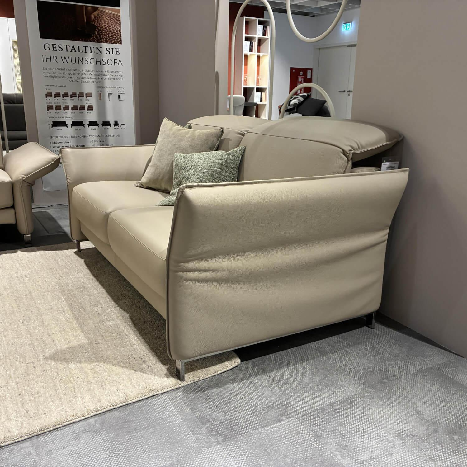 Erpo - Sofagarnitur Avantgarde 965 Leder Pearl 43.210 Beige Gestell Metall Hochglanz Verchromt - 7