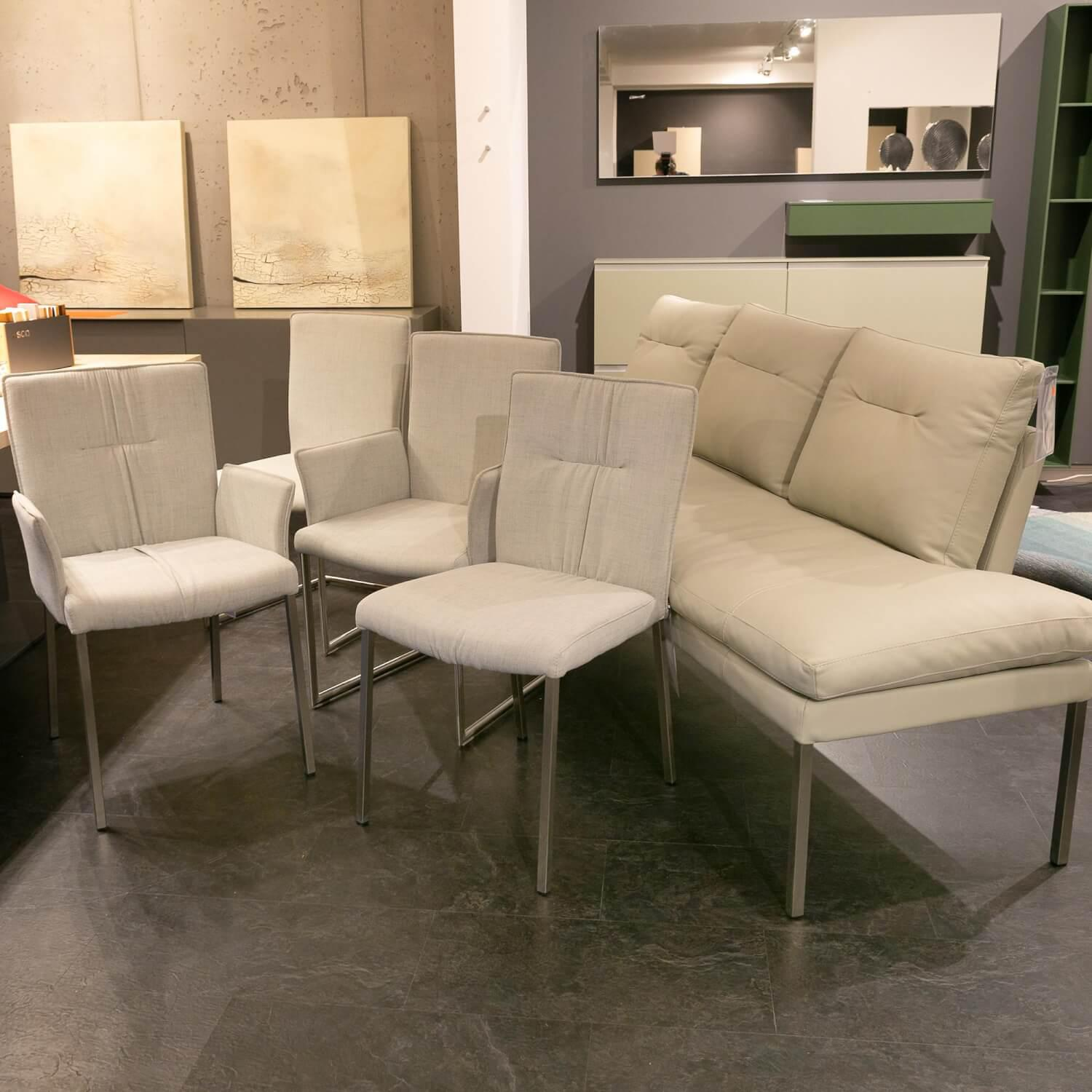 WK Wohnen - Upholstered Bench With Armchair And 3 Chairs Leather Toledo Pearl White Cream - 5