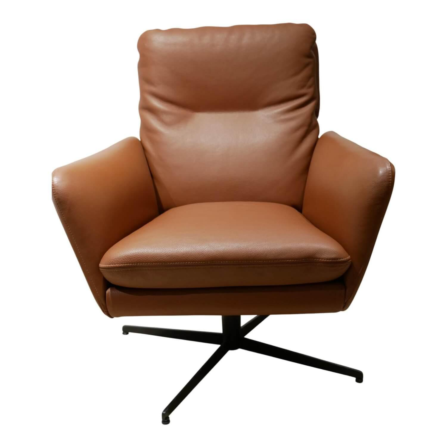 Raum.Freunde - Drehsessel Torge Leder Tuch 8 Cognac Braun Gestell Schwarz - 1