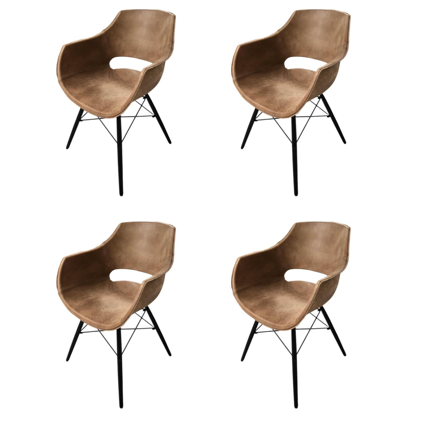 Bodahl - 4er-Set Stuhl Jazz Leder 105 Kenia Brown Braun 4 Fußgestell Holz Schwarz Lackiert Mit Metallstreben - 1