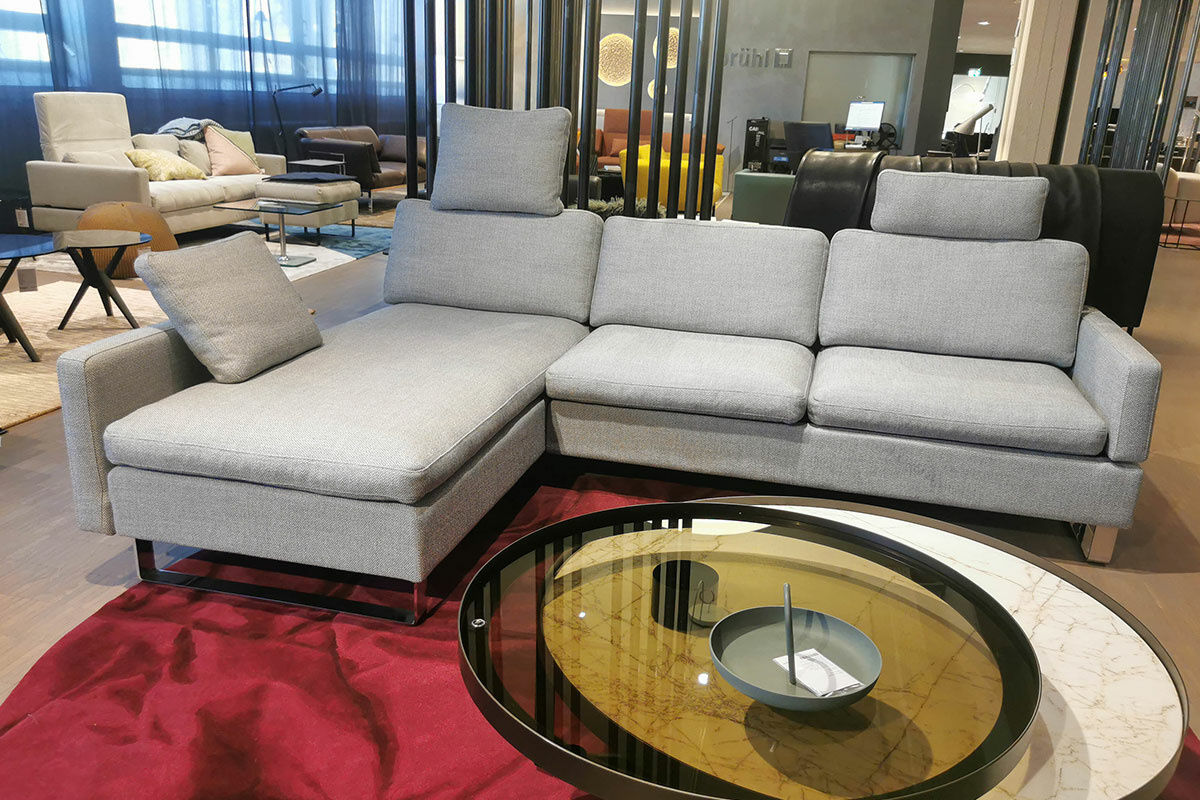 Brühl - Ecksofa Alba Stoff 4459-60 Hellgrau Gestell Metall Verchromt Glänzend mit Kissen - 8
