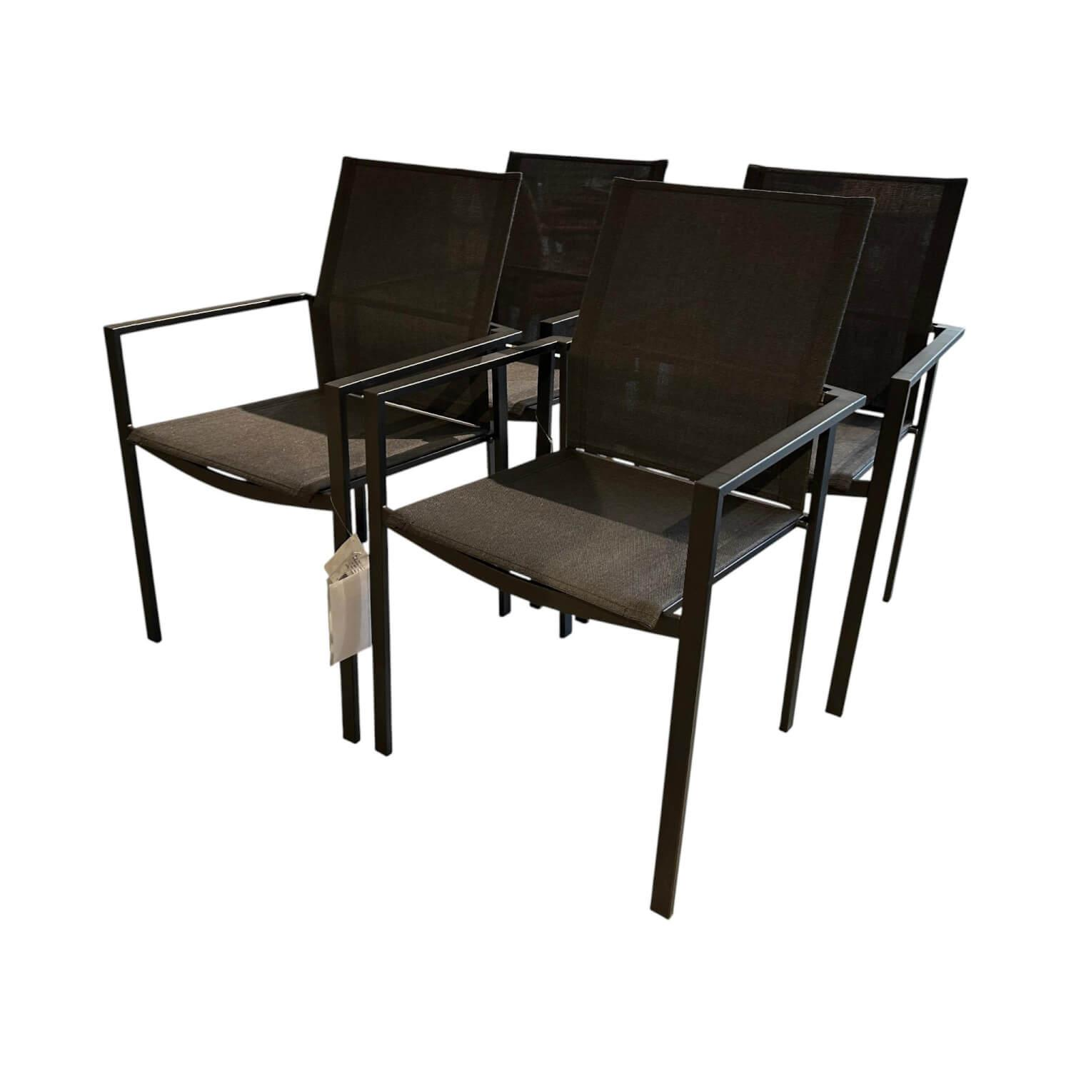 Barlow Tyrie - 4er-Set Stapelstuhl Mercury Bespannung Sunbrella Sling Charcoal Schwarz Gestell Edelstahl Graphite Carbon Schwarz - 1