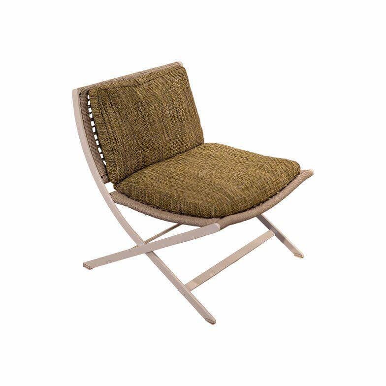 Flexform - Sessel Peter Outdoor Gestell Weiß Kordel Matt Eis Inklusive Kissen Stoff Cora Grün - 1