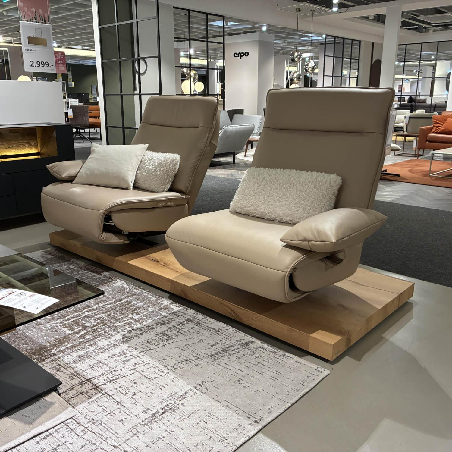 Koinor - Sofa Evino Leder X-Happy Almond Beige Hellbraun Plateau C Echholzfurnier Balkeneiche - 5