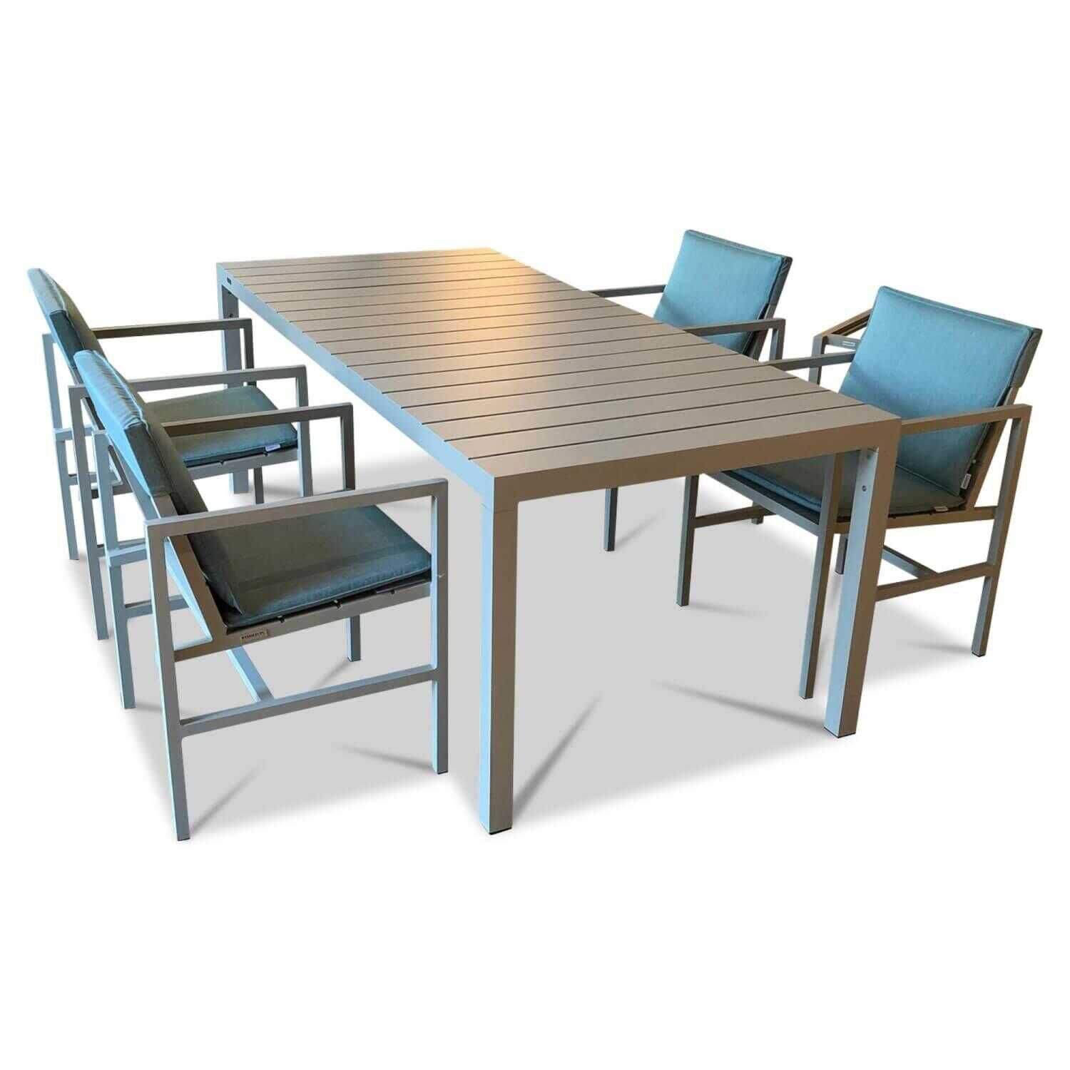 Outdoor Essgruppe Flow Aluminium Lichtgrau 1 Tisch 4 Stühle