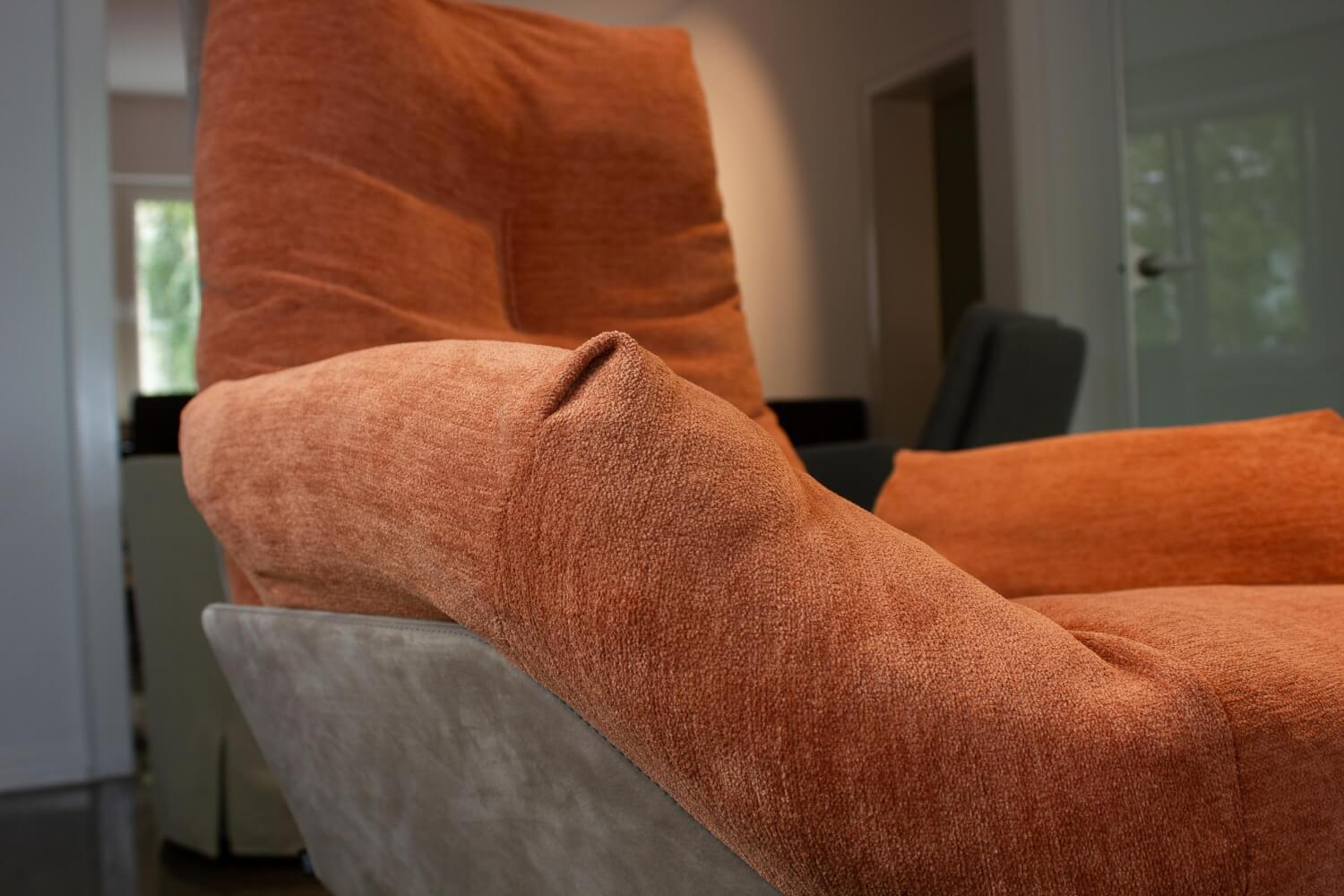 COR - Sessel Cordia Lounge Leder 683 Taupe Grau Sitz Stoff 8165 Lachs Orange mit Hocker - 3