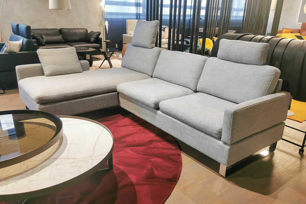 Brühl - Ecksofa Alba Stoff 4459-60 Hellgrau Gestell Metall Verchromt Glänzend mit Kissen - 2