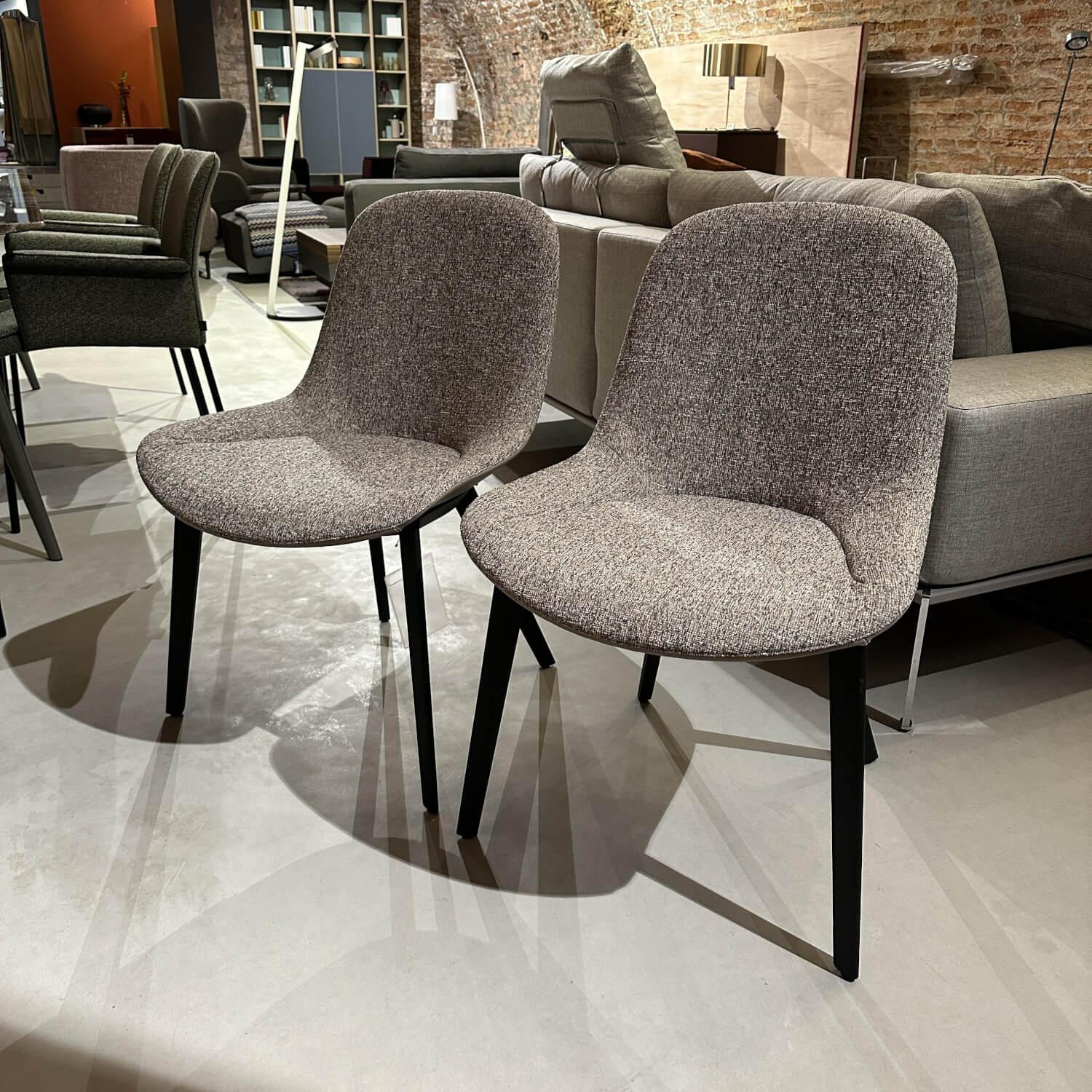 Walter Knoll - 2er Set Stuhl Sheru 1430 C Stoff Talent 10787896 Grau Rücken Leder Rodeo Soft 1417 Pebble Grau Braun Füße Eiche Alurahmen Schwarz - 2