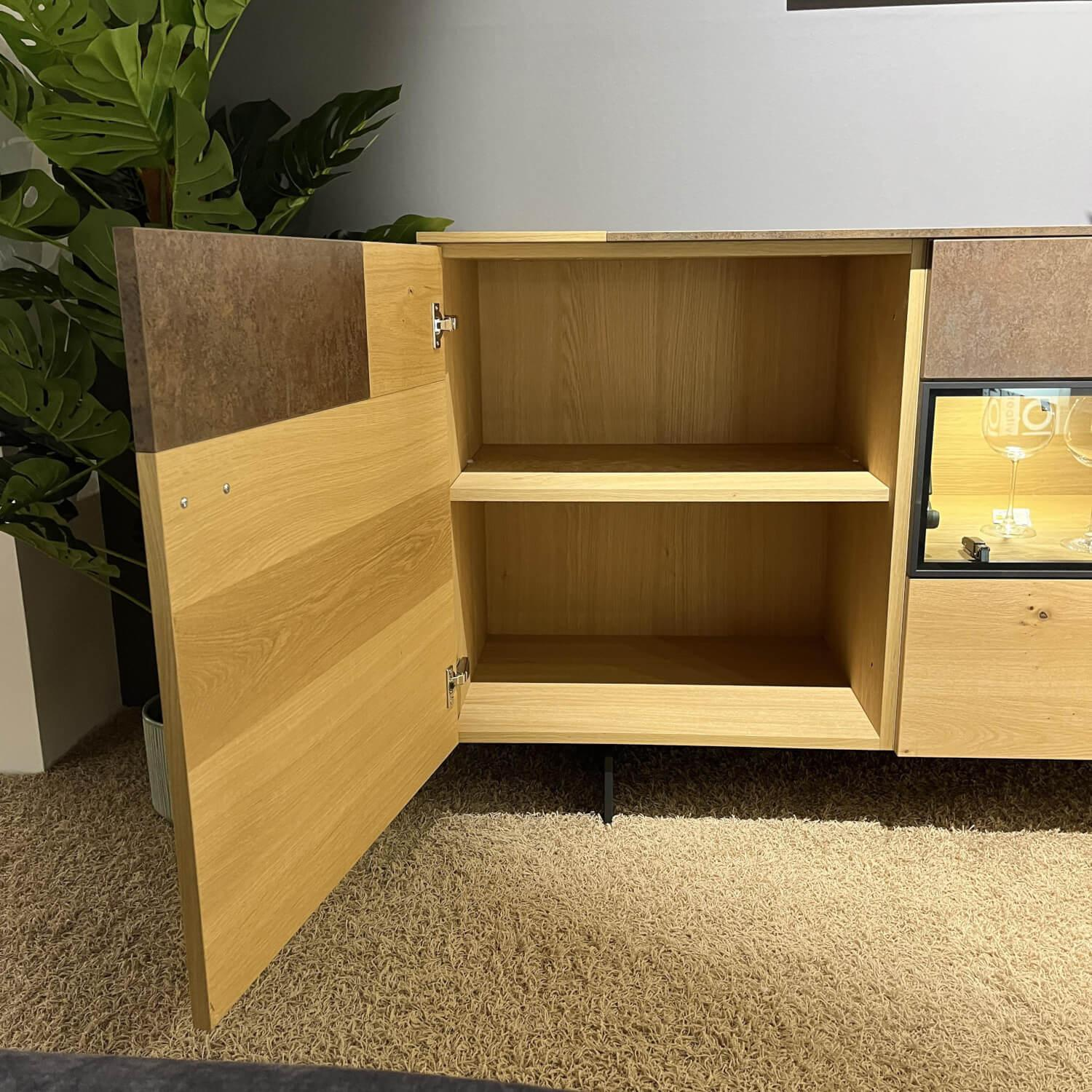 Gwinner - Wohnwand Sideboard Mondo Cantato SB1 Balkeneiche Natur 2205 Akzent Rostoptik - 8