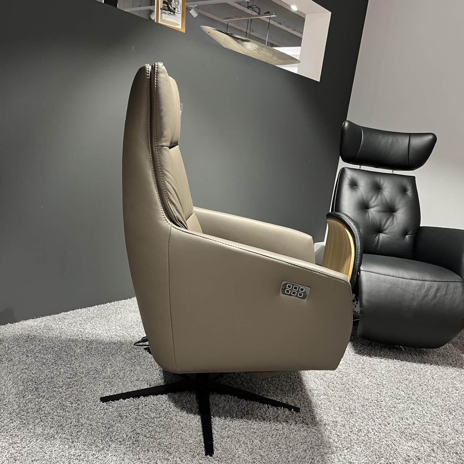 Contur - Drehsessel Possitano Leder WM Schlamm Beige Gestell Metall Schwarz - 4