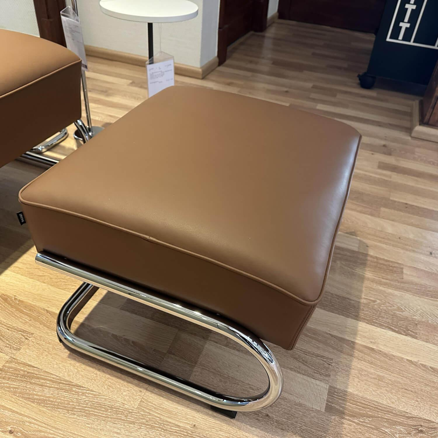 Thonet - Sessel S 411 Leder Linea 608 Marrone Braun Gestell Stahlrohr Verchromt Auflage Nussbaum Geölt Inkl. Hocker - 2