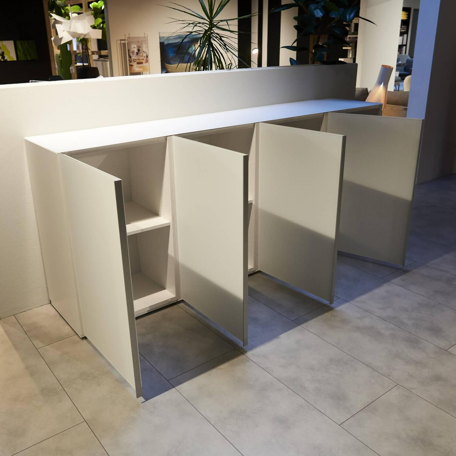 Kettnaker - Sideboard Alea Lack Weiß Front Und Abdeckplatte Glas Matt Weiß Griffe Alu Matt - 6