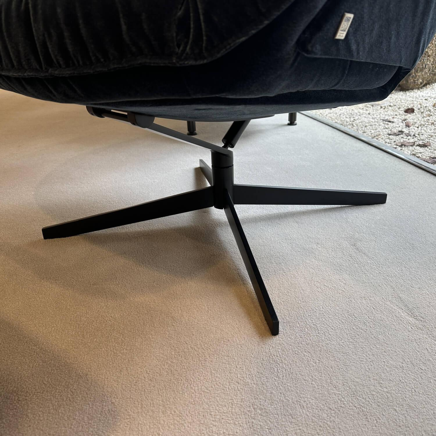 Bielefelder Werkstätten - Hochlehnsessel Daron Stoff Emilia BW 1762-151Gr. B Blau Kreuzfuß Schwarz Matt mit Hocker - 6