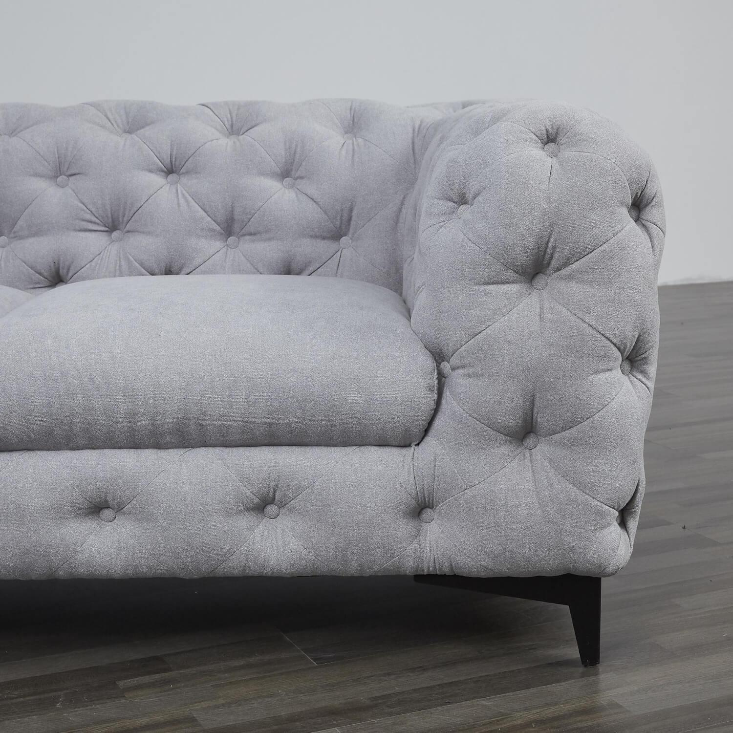 Max Winzer - Sofa Chesterfield Stoff Hellgrau Gestell Schwarz - 7