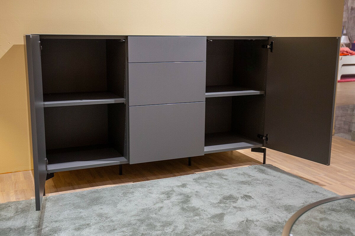 Spectral Smart Furniture - Sideboard Side Model 1 Colour Glas GN Granit Grau Schwarz Satiniert Füße Metall Edge Schwarz Lackiert - 3