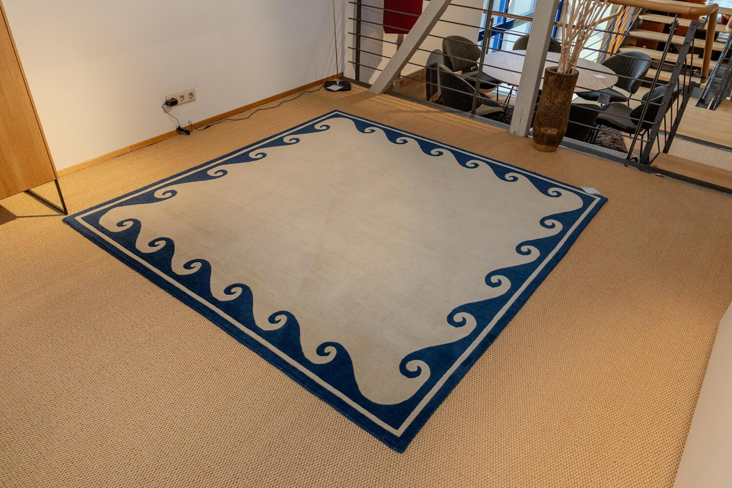 Eigene Herstellung - Teppich Thani 80 Waves Velours Ohne Fransen 21 G0 B68 Blau Creme Handgeknüft In 80 Konten - 4
