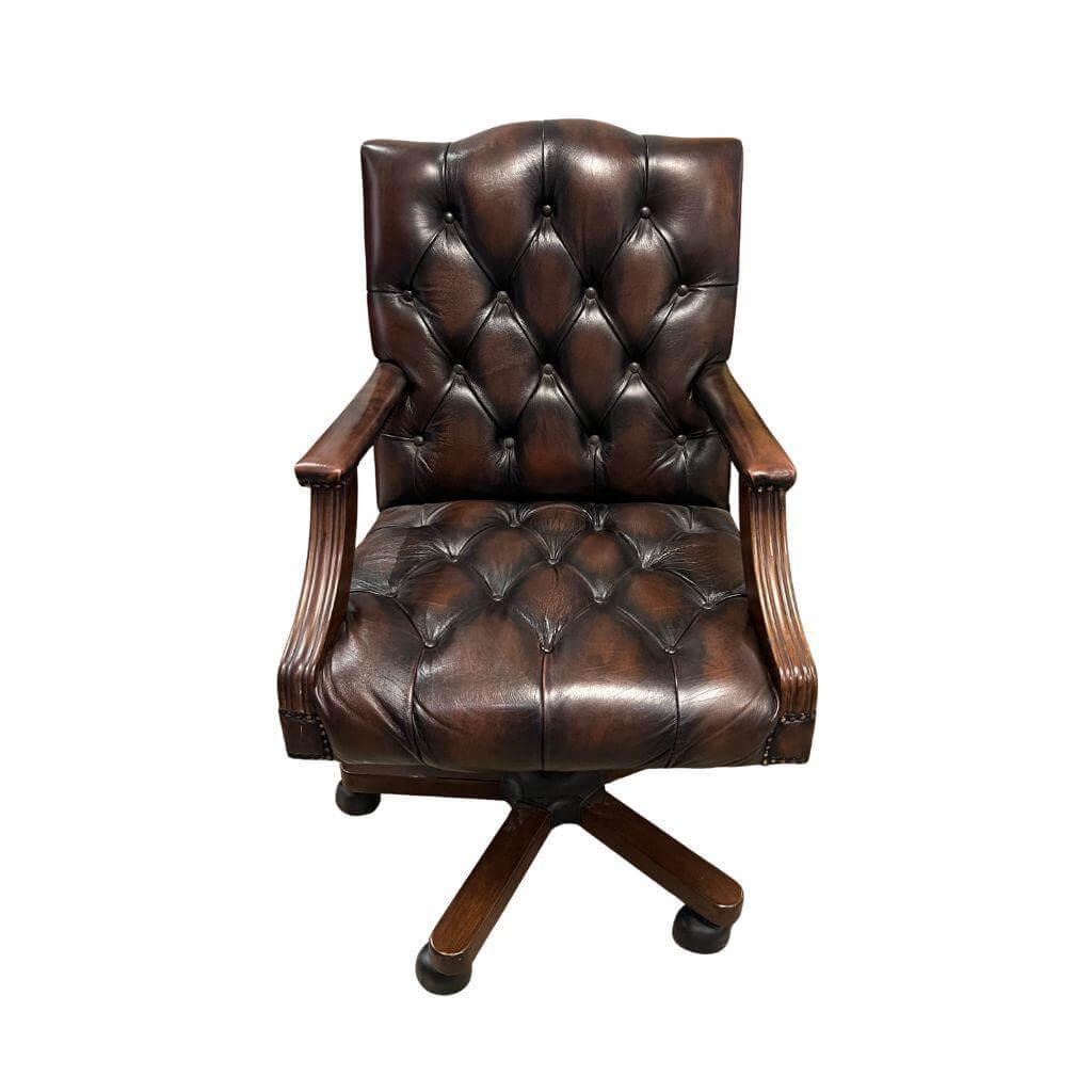 Eichholtz - Sessel Gainsborough Leder Antikes Braun Gestell Massivholz Buche Lackiert Drehbar - 1