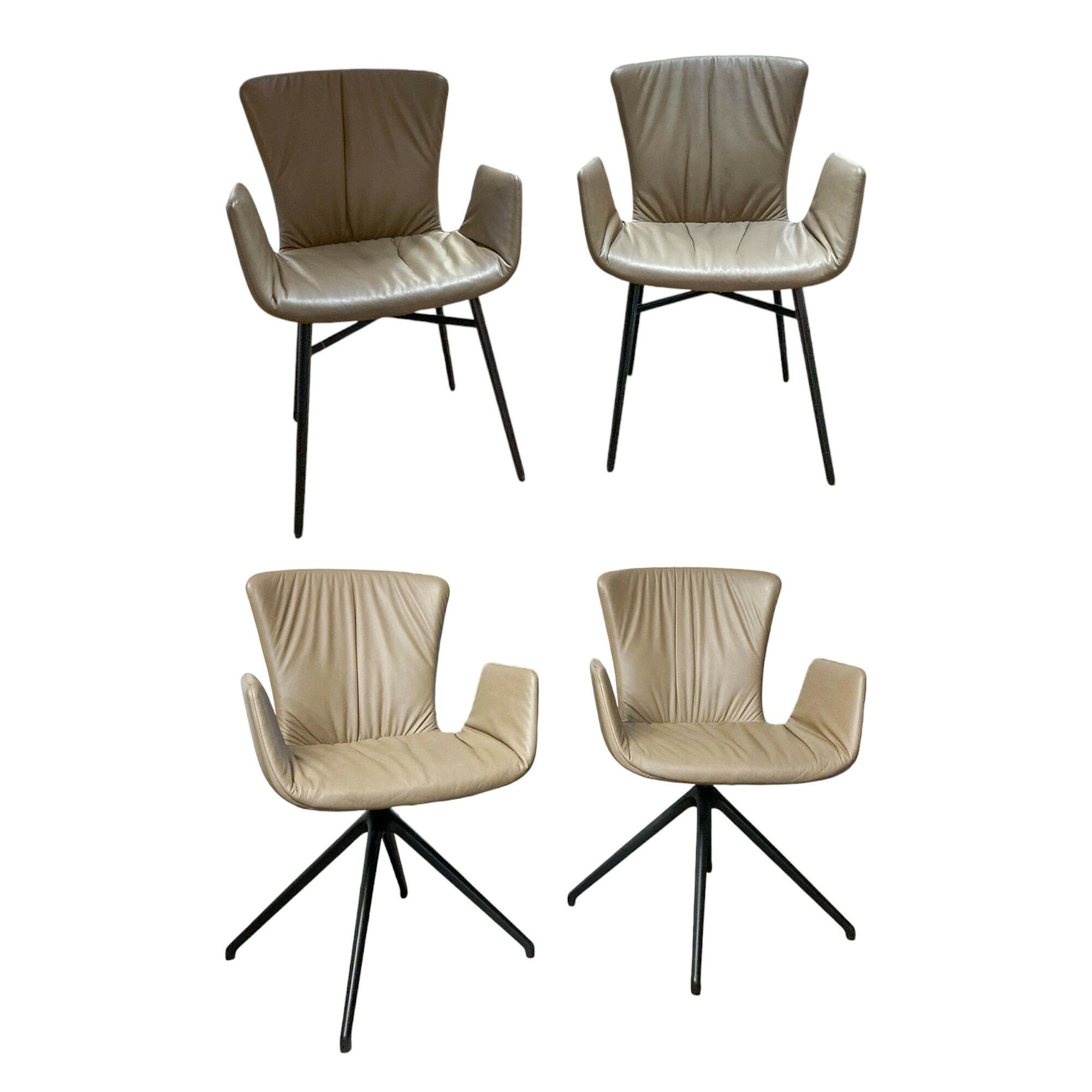 Draenert - Stuhlgruppe Dexter Leder 627 Sandfarben Beige Sternfuß Und Stahlgestell Schwarz - 1