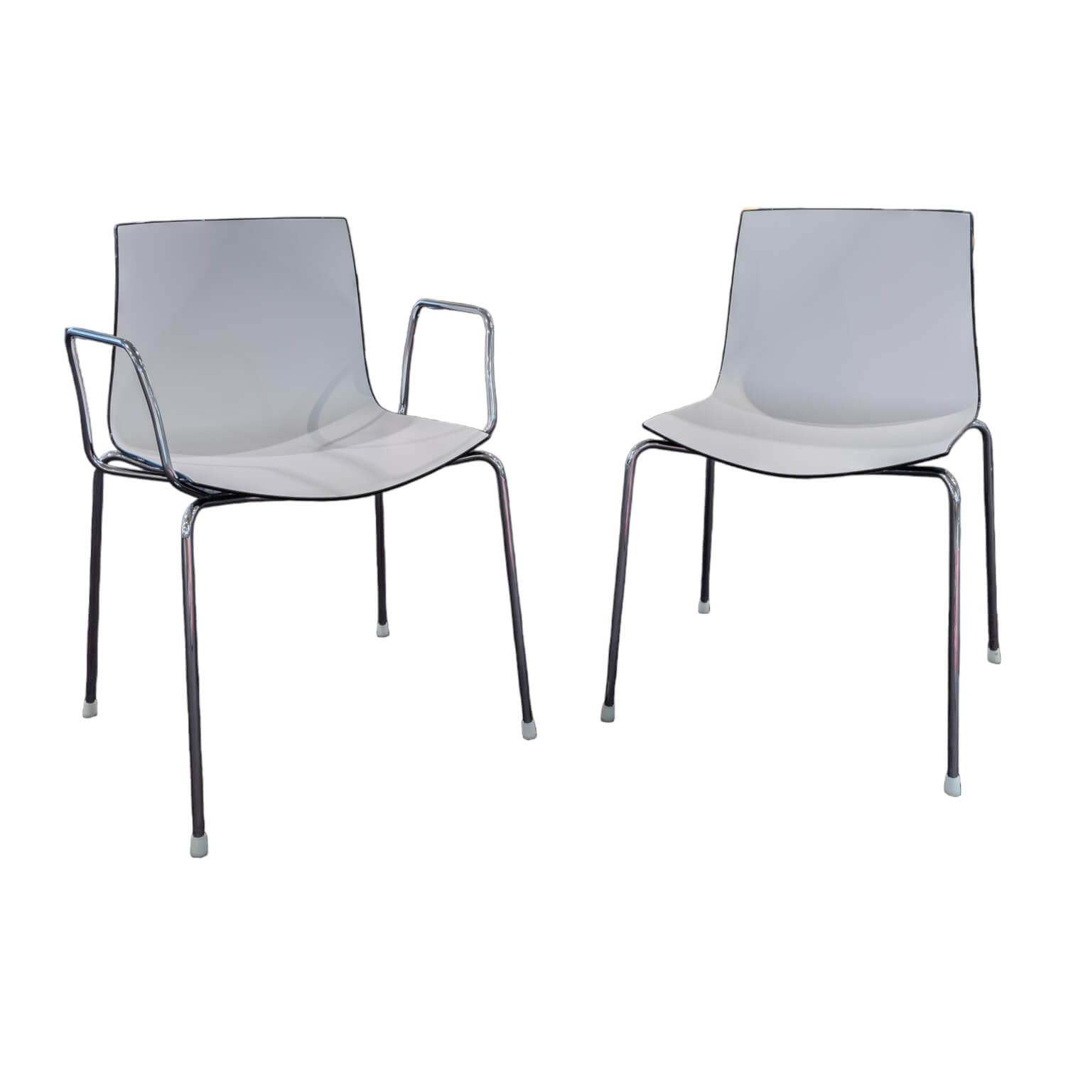2er-Set Stühle Catifa 46 Schwarz Vierfussgestell Chrom mit Schale Zweifarbig PO00209 Schwarz/Weiß