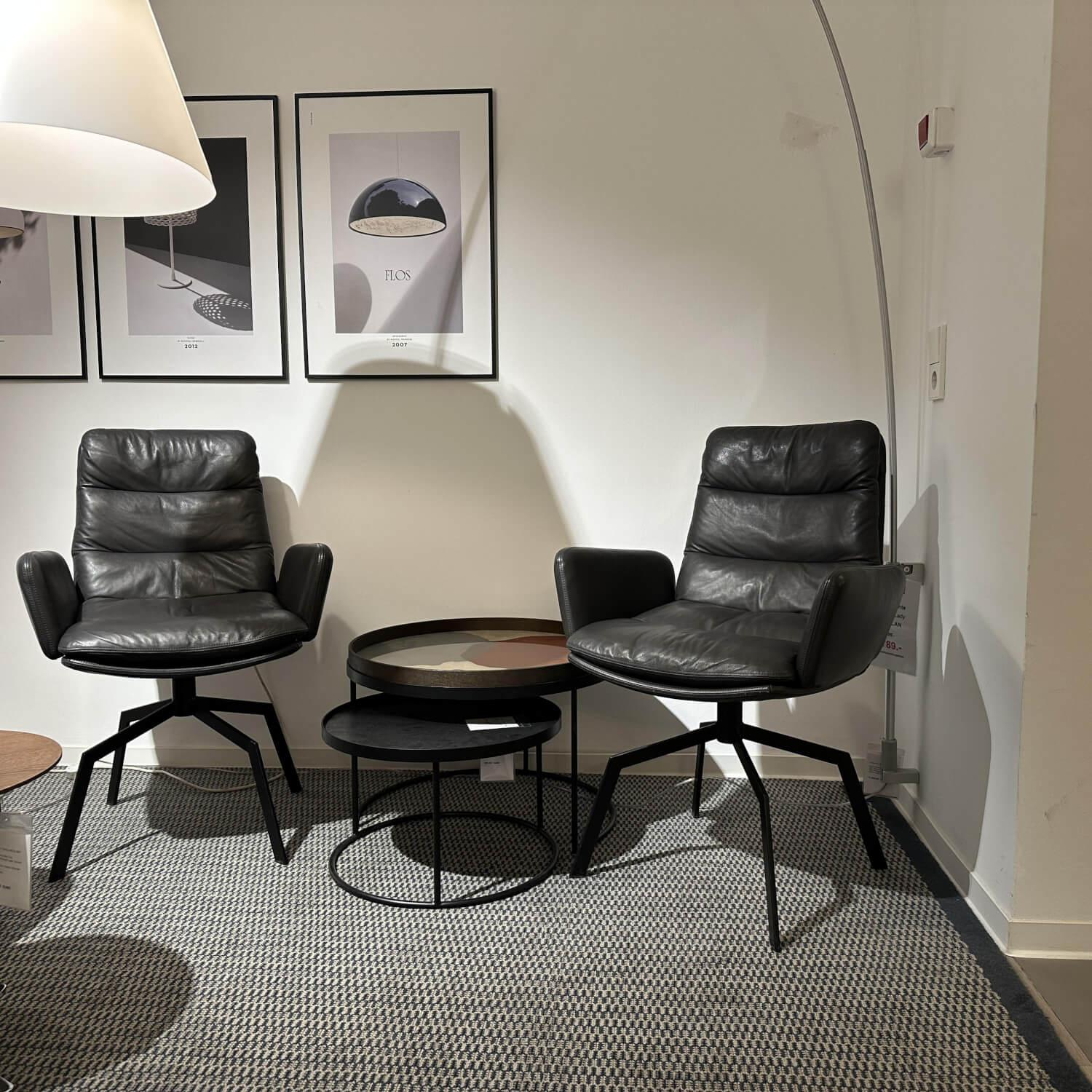 KFF - 2er Set Drehstuhl Arva Leder Sauvage Anthrazit 8102 Gestell Moodblack M01 Schwarz - 6