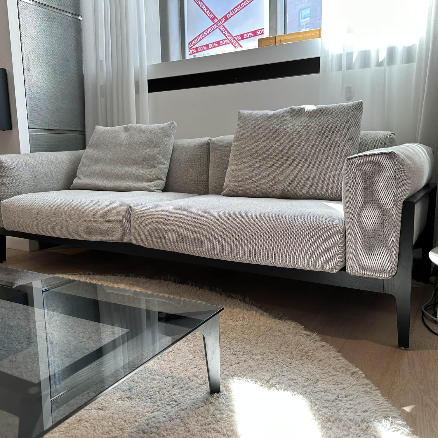 COR - Sofa Elm Mit Hocker Stoff 12041 Pepper Schwarz Gestell Eiche Massiv Dunkel Lackiert - 2