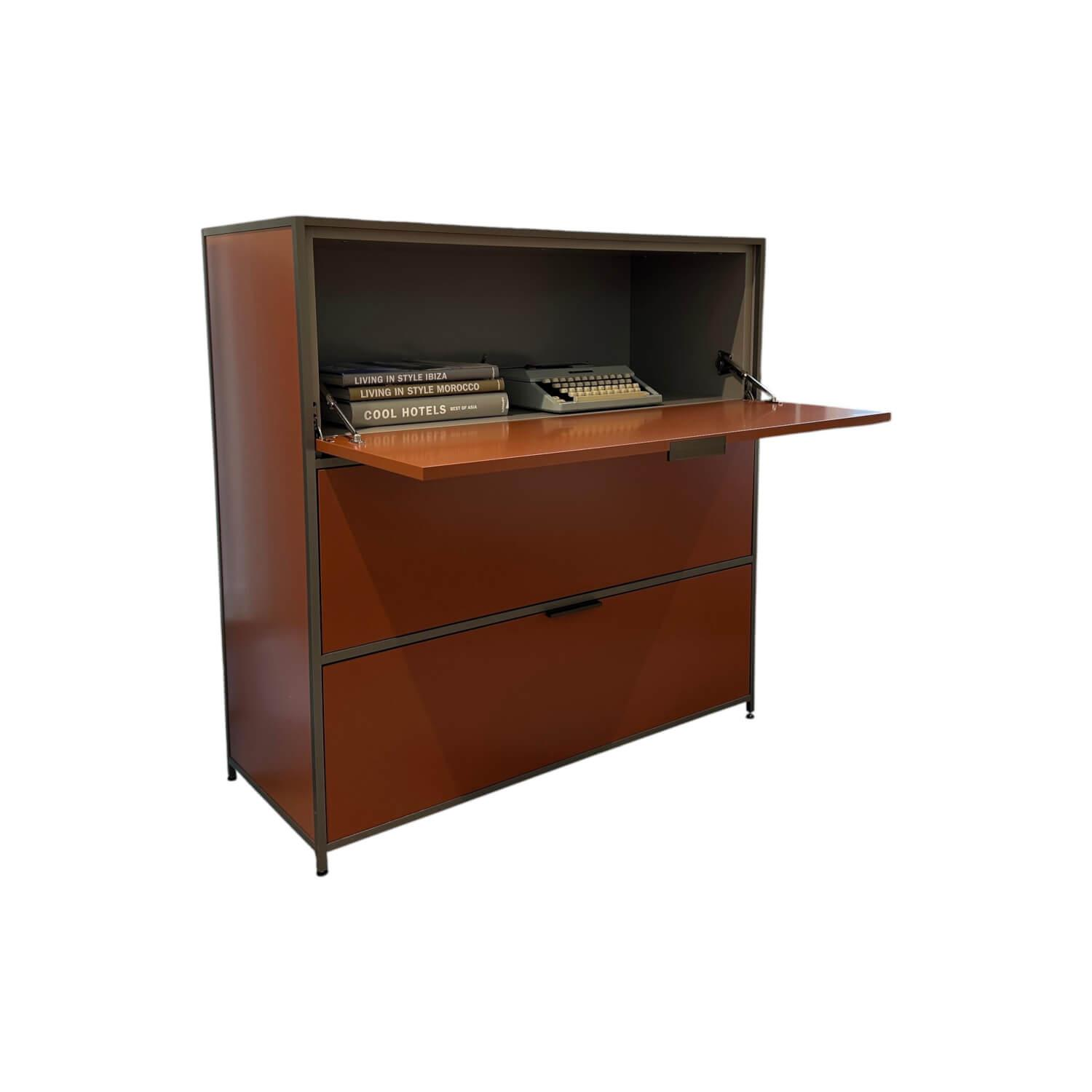 Ligne Roset - Sekretär Dita Lack Couleurs Cuivre Braun Orange Rahmen Metall Bronzeeloxiert Mit Kabeldurchlass - 1