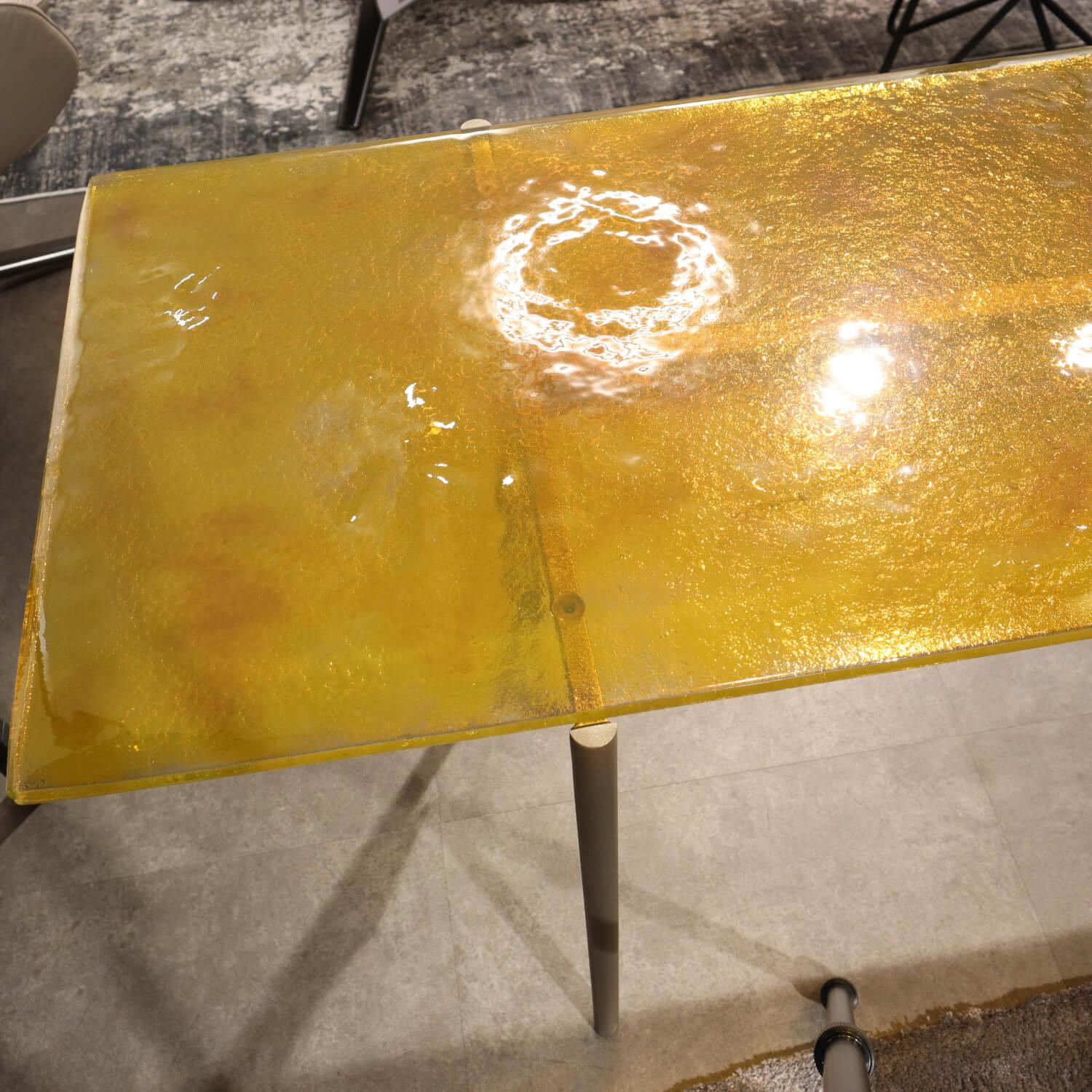 Konsolentisch Nest Platte Glas Honey Gelb Metallgestell Dark Bronze