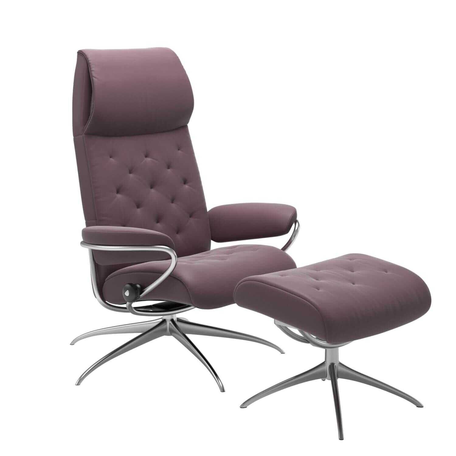 Stressless - Stressless Metro hohe Rückenlehne High Base Star Base Leder Paloma Purple Plum mit Hocker - 1